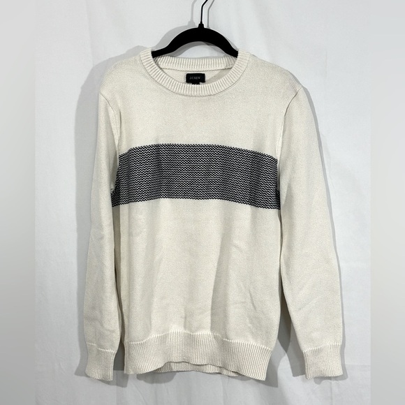 J.Crew Cotton Crewneck Sweater — Men’s XS, Ivory w/ Navy Stripe (NWOT) - Picture 2 of 8